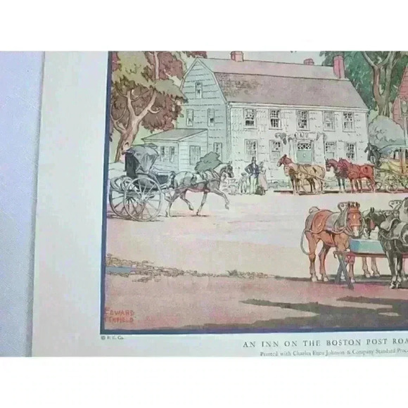 Art Print Edward Penfield INN ON THE BOSTON POST 1804 Color Litho 9x12 Antique - Picture 7 of 12